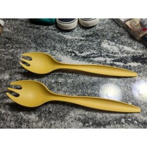 Vintage Tupperware 12" Salad Forks Sporks  Harvest Gold Set of 2 Servers